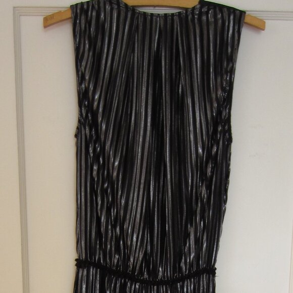 L’agence Maxi Dress S Black Metalic Shiny Open V Neck Neck Leg Slit Classy Glam - Picture 5 of 15